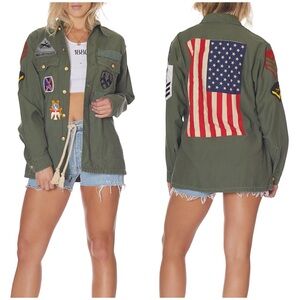 NWOT Free People RILEY 1880 Patriot's Work Shirt - army green patchwork - XS